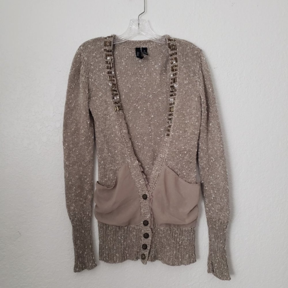 BKE Boutique Beaded Jeweled Marled Knit Cardigan M